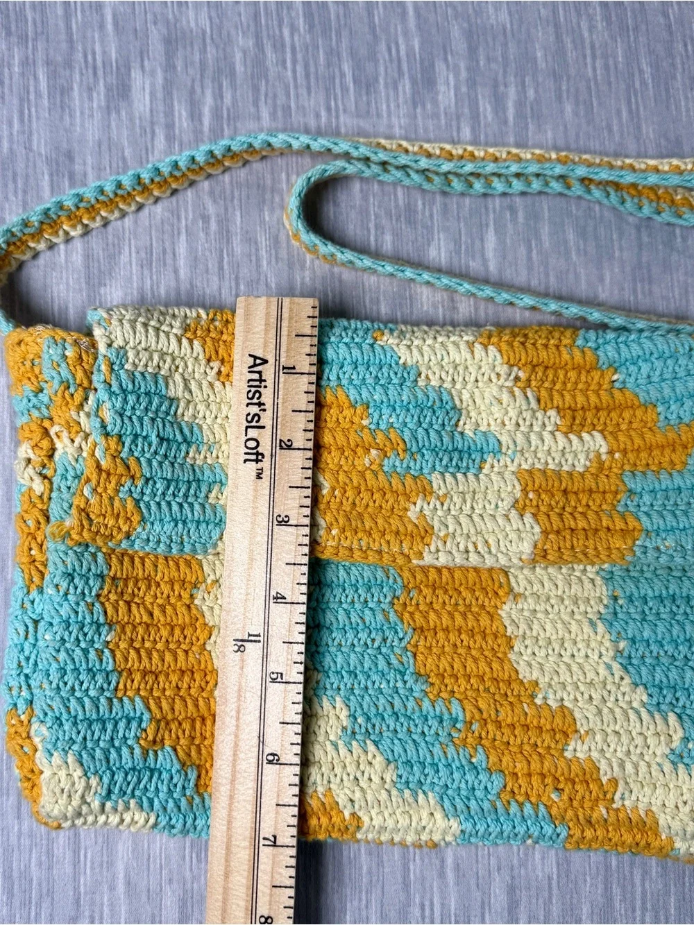 Wild Fable Sky Blue Gold Cream Boho Crochet Clutch Wristlet Crossbody Bag